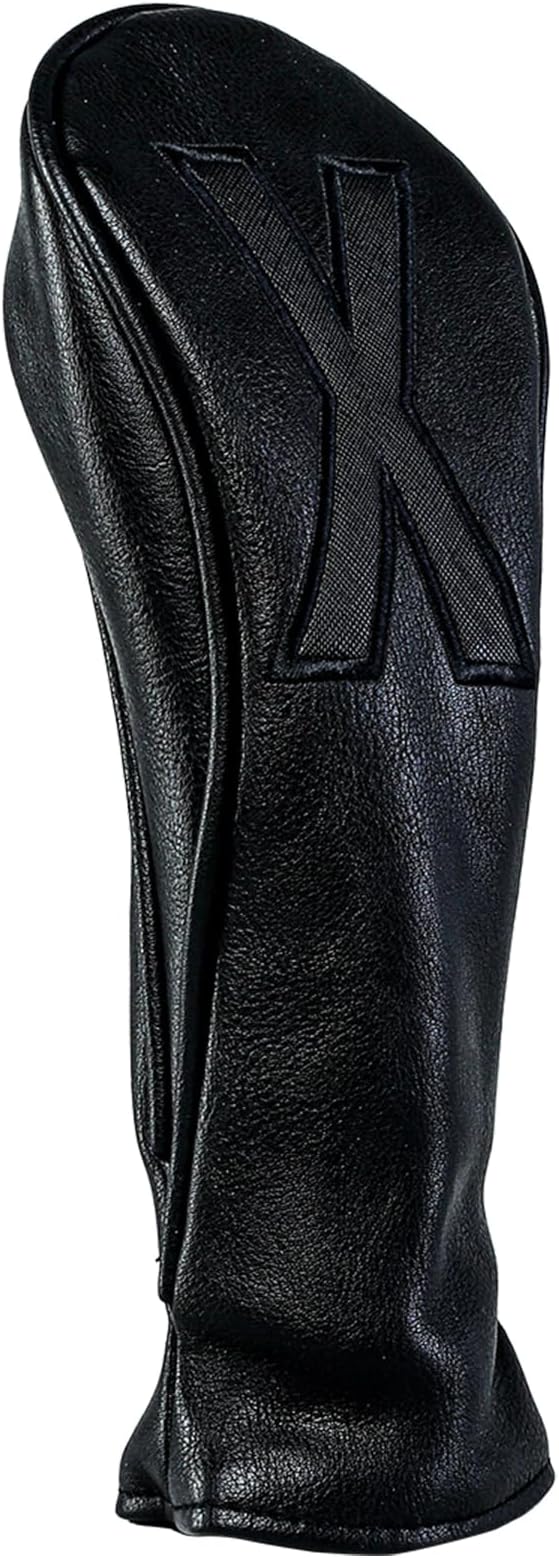 Golf Club Covers – Blackout Leather Driver Headcover, Fairway Wood, 3 Wood, Hybrid, Fits Mallet Blade Putter Head Covers Alignment Stick Cover