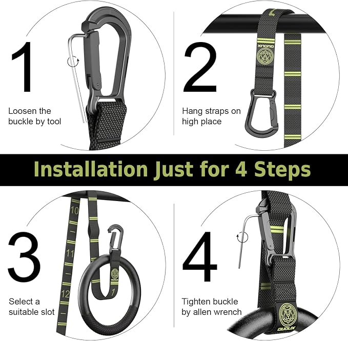 QUOLIX Gymnastic Rings with Adjustable Straps, Non-Slip Pull Up Rings with Straps, 1300lbs Exercise Rings with Straps for Home, Gymnastics Rings for Home Gym, Workout, Exercise, Training, Calisthenic