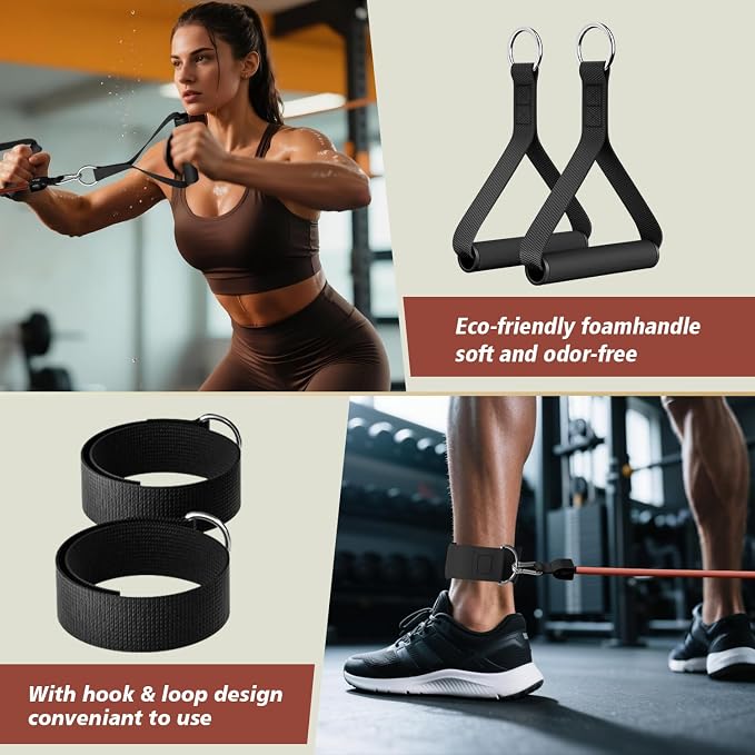 WHATAFIT Resistance Bands, Exercise Bands, Workout Bands with Handles, Door Anchor and Ankle Straps, 5 Resistance Levels Fitness Bands for Strength Training, Physical Therapy, and Home Gym Equipment