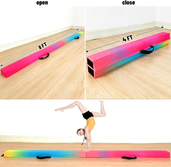 MARFULA 6 FT / 8 FT / 9 FT Folding Gymnastics Beam Foam Balance Floor Beam - Extra Firm - Suede Cover - Anti Slip Bottom with Carry Bag for Kids/Adults Home Use