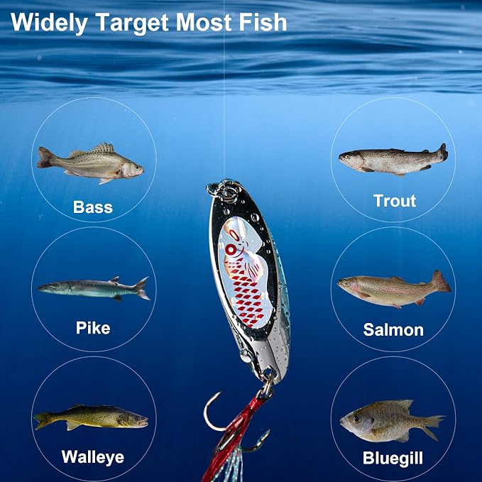 Goture Fishing Spoons Lures, Metal Spoon Trout Lures Freshwater Saltwater | Long Distance Casting Jigging Spoon for Trout Bass Crappie Pike Salmon Fishing,1/4oz 1/2oz 3/4oz 1oz 1-3/8oz