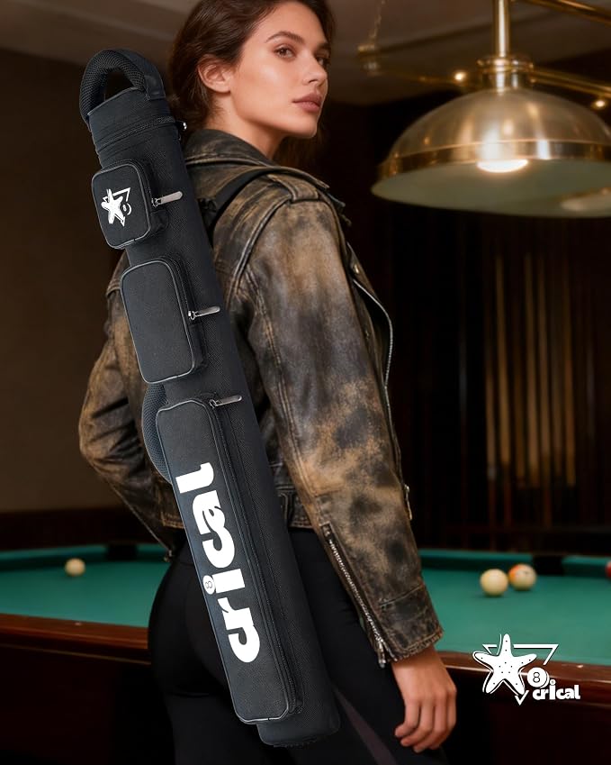 CRICAL Pool Cue Case 2x4 Hard Pool Stick Case Holds 2 Butts and 4 Shafts for Adults Billiard Cue Case with Soft Shoulder Straps