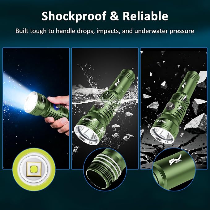 WINDFIRE Dive Light Scuba Diving Flashlight, IPX8 Waterproof 210 Feet Underwater Flashlight with Power Indicator & 4 Modes, Aluminum Submersible Torch for Deep Sea Diving and Snorkeling