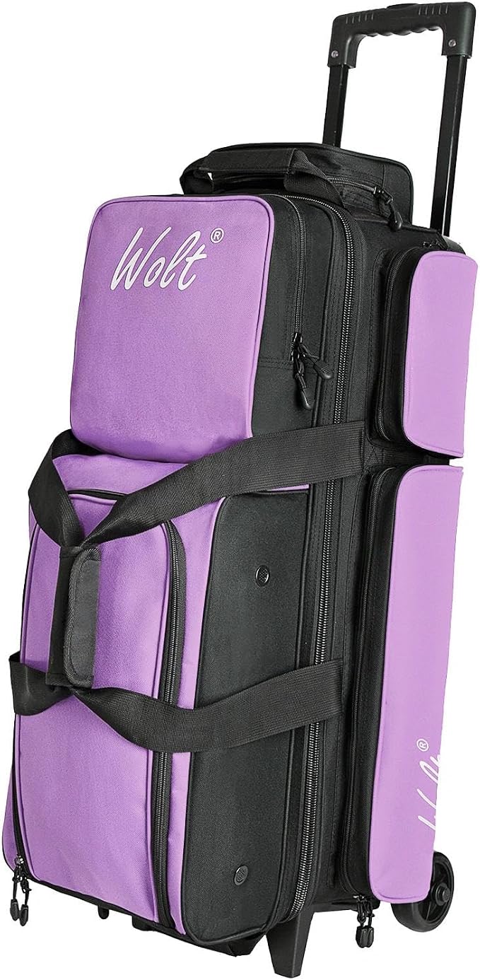WOLT 3 Ball Bowling Bags with Wheels,Bowling Ball Bag 3 Ball Roller with Separate Shoe Compartment and Accessory Pocket, Retractable Handle Extends to 38’’
