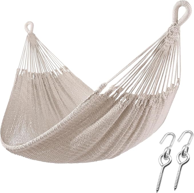 ZEAN Handwoven Hammock by Thick Cotton Rope XL Two Person Hammock for Outside, Patio Backyard Garden 550LB Capacity