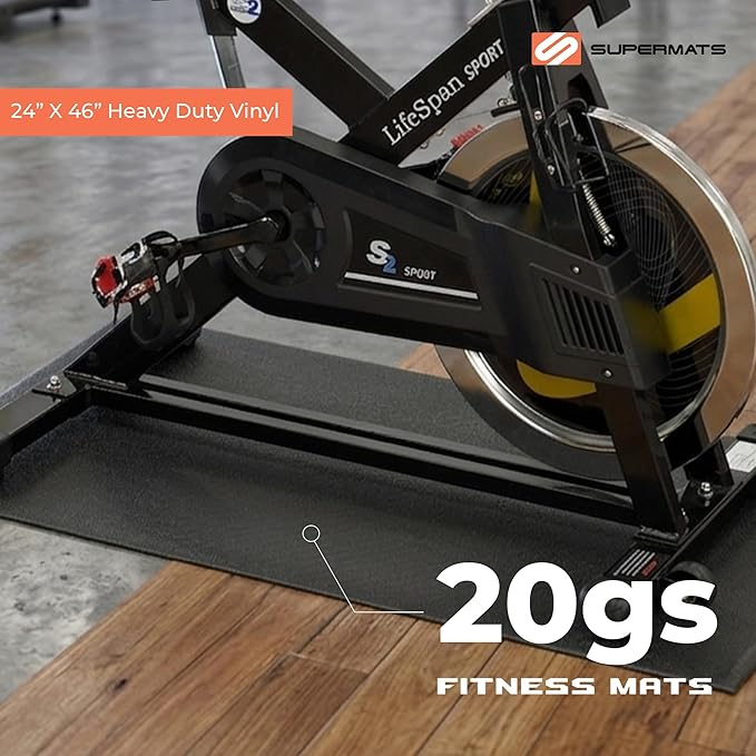 Supermats Heavy Duty Equipment Mat 20GS Made in U.S.A. for Indoor Cycles Exercise Upright Bikes and Steppers (2 Feet x 3 Feet 10 In) (24-Inch x 46-Inch) (60.96 cm x 116.84 cm) , Black