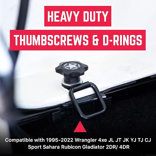 GPCA - GP Star Thumb Screws and D-Rings Set, Easy-to-Install M8 Bolt & Tie Downs, for Quick Cargo Cover Installation, Jeep Wrangler Accessories for 4xe, JL, JT, JK and More, Patented, 6 Packs