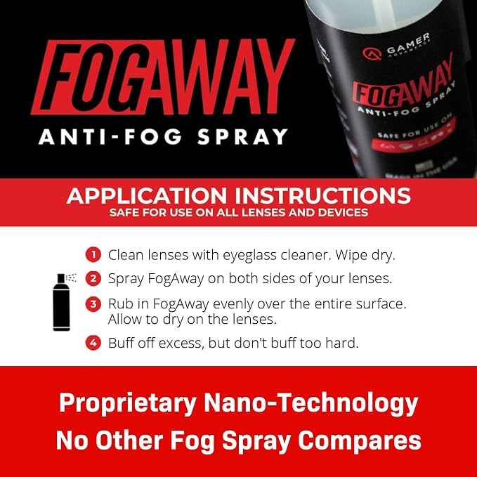 Gamer Advantage FogAway - Anti Fog Spray for Swim Goggles, Glasses, and Home Electronics - Safe for All Lens Types (2 Oz)