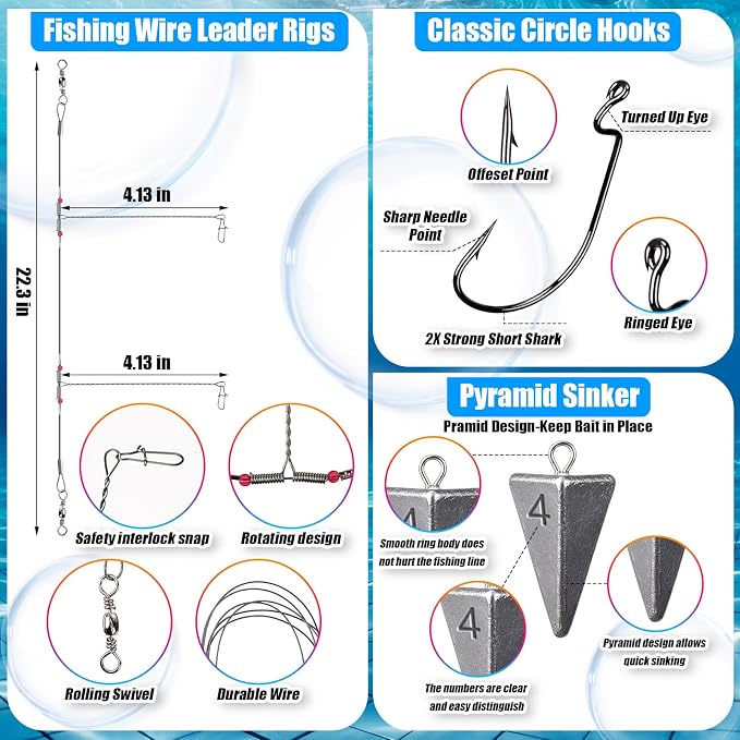 Fishing Lures Kit with Tackle Box, Pliers, Fish Gripper, Saltwater Freshwater Gear Set for Bass Trout, Hooks Weights Bobbers Rigs Leaders