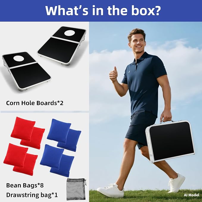 Foldable Lightweight Cornhole Board Set | Aluminum Alloy Edging,2x1.3ft,8 Bean Bags,Portable Corn Hole Games for Adults,for Outdoor Patio Travel Tailgate