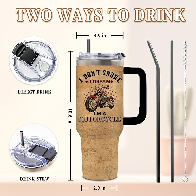 DUUV Motorcycle Tumbler 40oz, Insulated Motorcycle Gift for Man | Motorcycles Riders Cup Leakproof, Motorcycles Coffee Mug, Birthday Christmas Ideal Gifts for Motorcycle Lovers Man, 1 Pack
