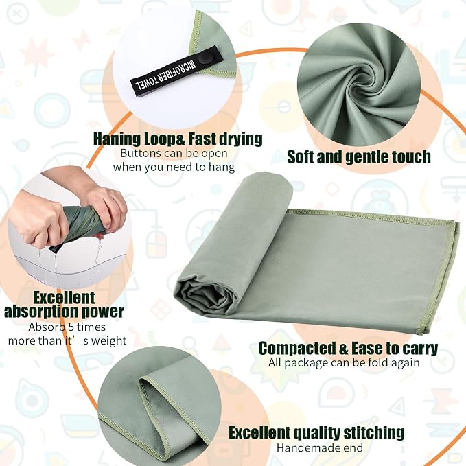Tranqun 6 Pcs Quick Dry Towel Colored Microfiber Travel Towel Camping Towels Lightweight Absorbent Compact Backpacking Towel Microfiber Gym Towel for Sweat Beach Bath Yoga Hiking Pool 24 x 48 inch