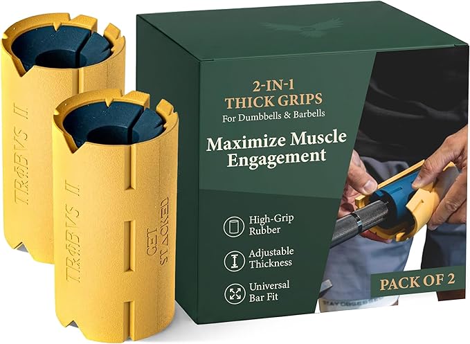 Tribus Thick Grips for Dumbbells & Barbells (2.05" & 2.44”) — Thick Grips for Dumbbells Bars & Fitness Equipment — For Grip Strength & Arm Training, Non-Slip Heavy Duty Rubber