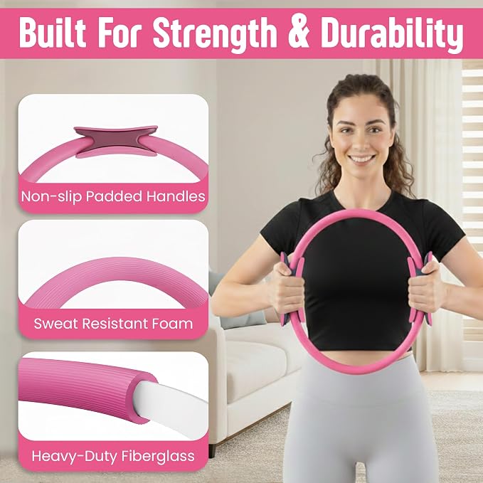 Pilates Kit for Women – 16 Pcs Home Pilates Equipment Set with Magic Circle Ring, Ball, 5 Resistance Bands, Yoga Strap, Ankle Weights, Grip Socks & More | Pilates Starter Kit