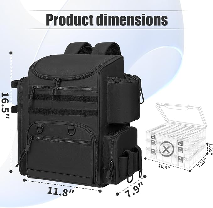 Fishing Backpack with 2 Rod Holders Tackle Box, 41/25L Water-resistant Fishing Tackle Bag Storage Fishing Gear and Equipment