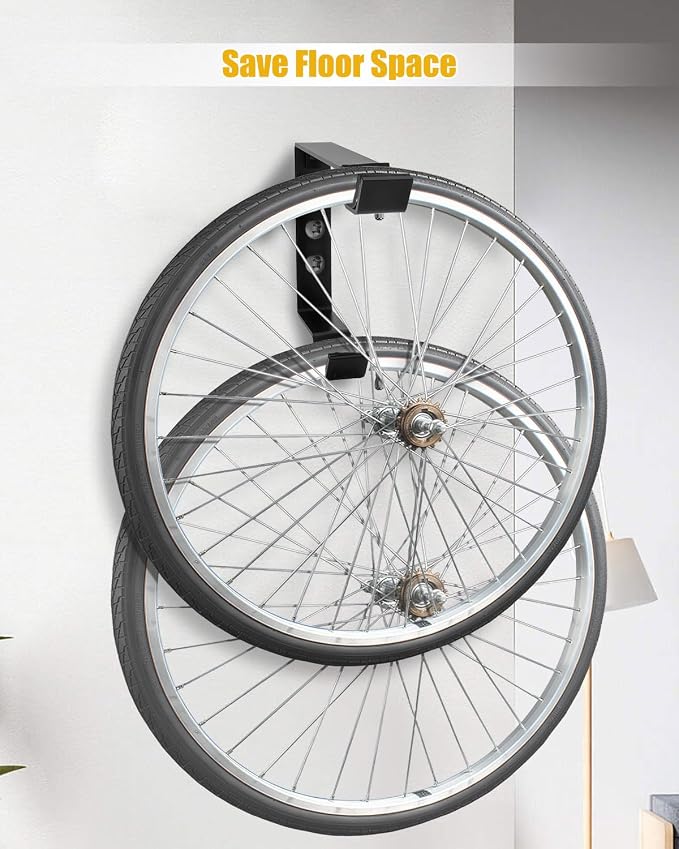 Bike Wheel Rack Wall Mount 2 Pack, Heavy Duty Carbon Steel Vertical Bicycle Wheel Storage Hanger Holder for Garage, Indoor Spare Tire Wheelset with Soft Padding