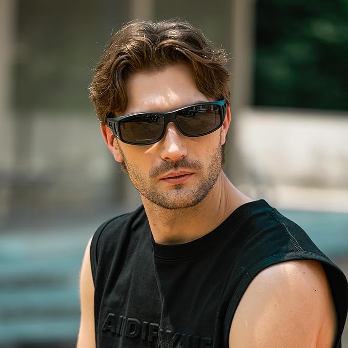 URUMQI Polarized Sunglasses Fit Over Glasses for Men Women, Wraparound Sun Glasses UV400 Protection for Driving Fishing