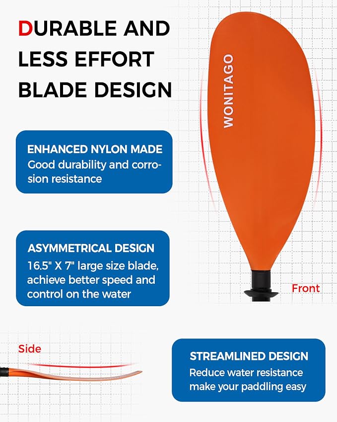 Kayak Paddle Carbon Fiber Shaft and Reinforced Nylon Blade, Adjustable Kayaking Oars, 3 Piece, 230-250 cm/90-98 Inches,210-230 cm/82-90 inches