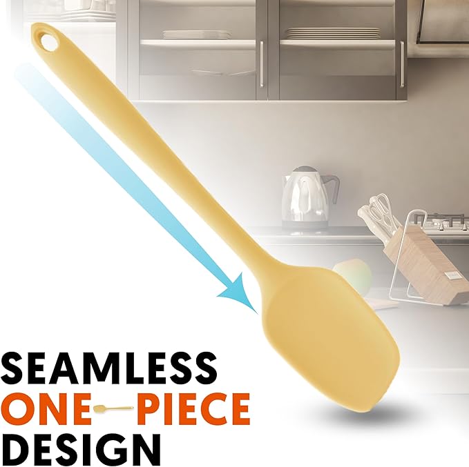 Platinum Silicone Spatula – BPA Free Silicone Spatula for Cooking – Heat Resistant Cooking Utensils for Non Stick Pans – One-Piece Spoonula for Baking, Mixing & More – Kitchen Scraper 11.4” Yellow