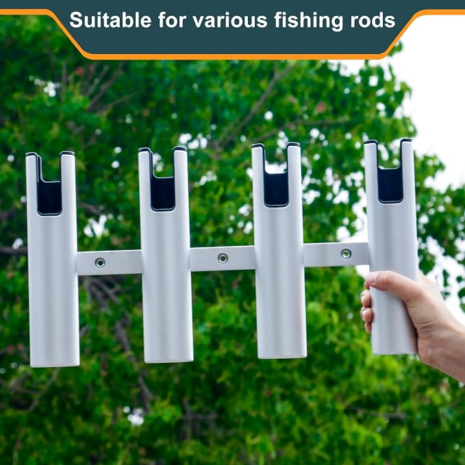 Aluminum Fishing Boat Rod Holder, 3/4 Link Tube Rod Rack, Marine Grade Aluminum Rod Mount for Boats & Yachts, Silver