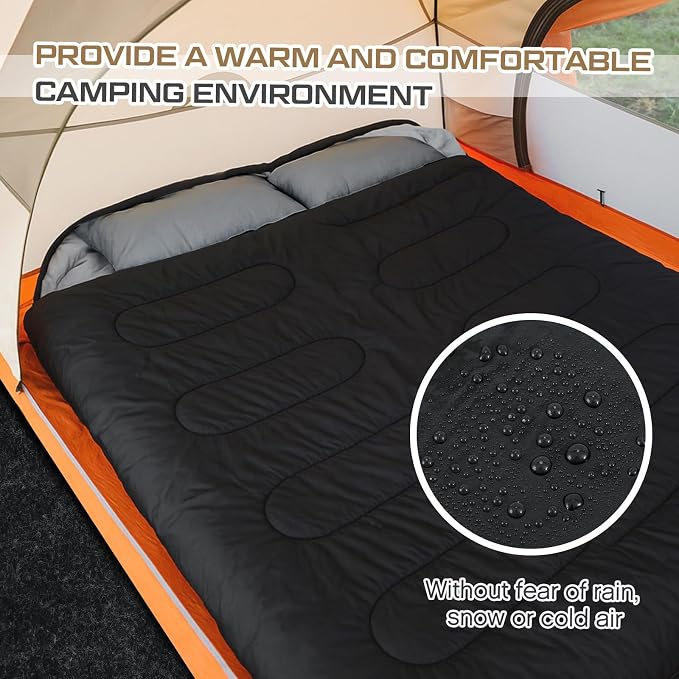 Tranqun 2 Pack Double Sleeping Bag for Adults, Queen Size Two Person Camping Sleeping Bag with Pillow Waterproof 3 Season Cotton Fabric for Hiking Backpacking Warm & Cold Weather