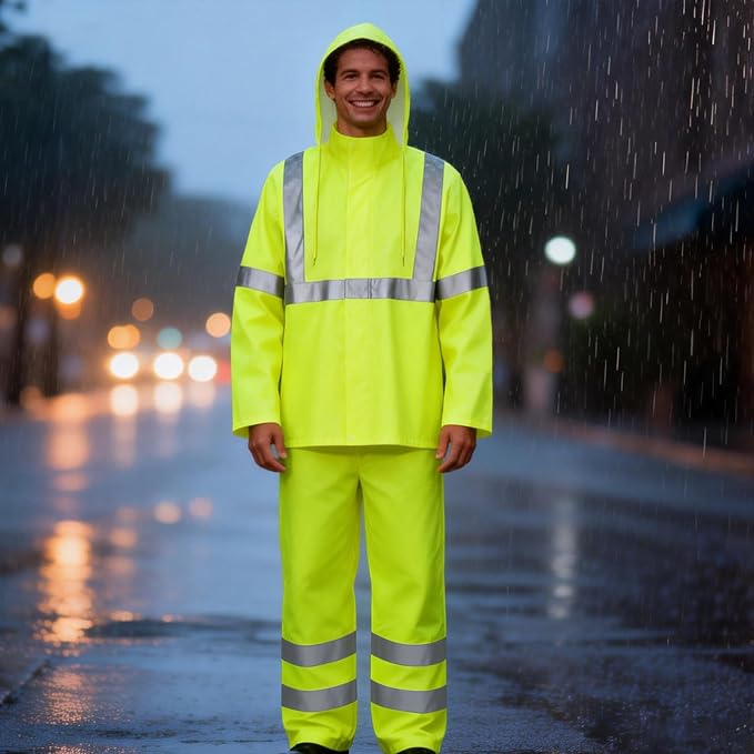 Rain Pants, High Visibility Safety Coat, Hi Vis Waterproof Work Pants, Lightweight Rain Gear for Outdoor Activities, Men Women, Yellow P, 4XL-5XL