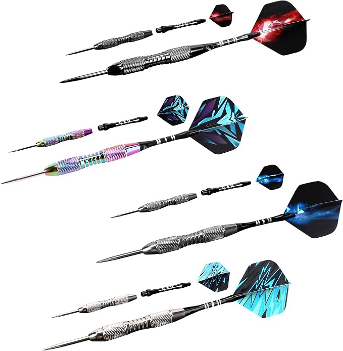 WINSDART Steel Tip Darts 12 Pack Set with Nonslip Iron Barrel Aluminum Dart Shafts and Flights Darts Sharpener an Gift Box