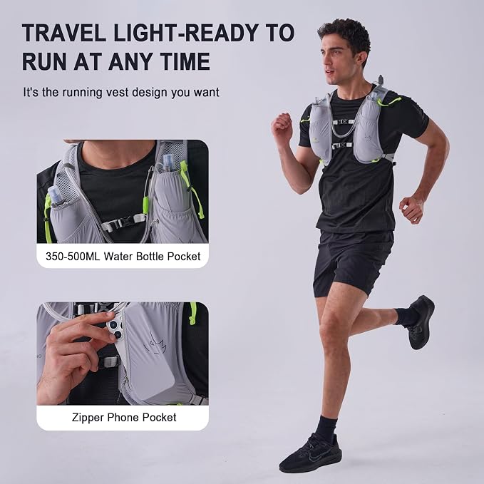 N NEVO RHINO 5.5L Running Vest for Women Men, Lightweight Hydration Vest with 1.5L Water Bladder, Breathable Water Backpack for Hiking Marathon Running