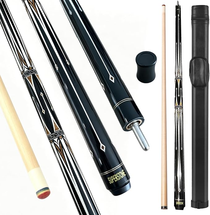 SUPERDIAMOND Pool Cue Stick Set Billiard Cue Sticks with Hard Case, 2-Pieces 58" Pool Table Sticks, 12.5 mm Tip Pool Queue,Pool Stick Set for Home Recreation, Billiards Clubs, Training