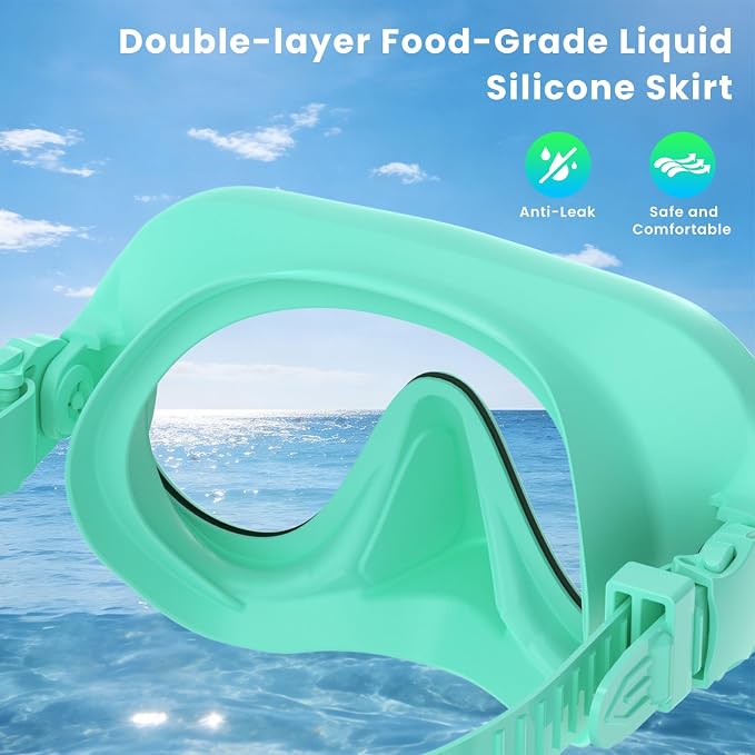 Snorkeling Gear for Adults, Snorkel Set Adult, Scuba Diving Mask, Panoramic View Anti-Leak Anti-Fog Dive Swimming Goggles Tempered Glass Panoramic Wide View Travel Portable Foldable