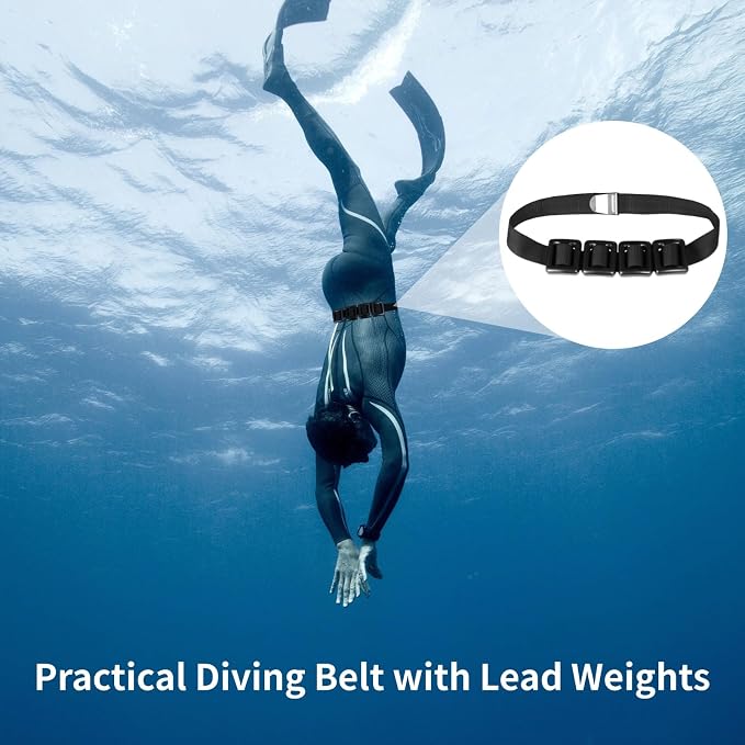 Homaisson 4 PCS 2.2lb Dive Weights with Belt for Freediving, Scuba Weights Diving Weight Belt, Coated Lead Diving Weights, 32-52 inch Adjustable Nylon Belt, Quick Release Buckle