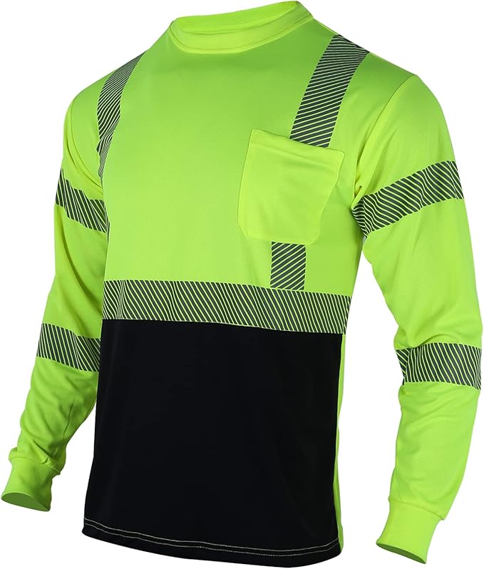 VENDACE 3 Pcs Safety T Shirts Reflective High Visibility Hi Vis Long Sleeve Construction Work Shirts for Men (Yellow,3XL)