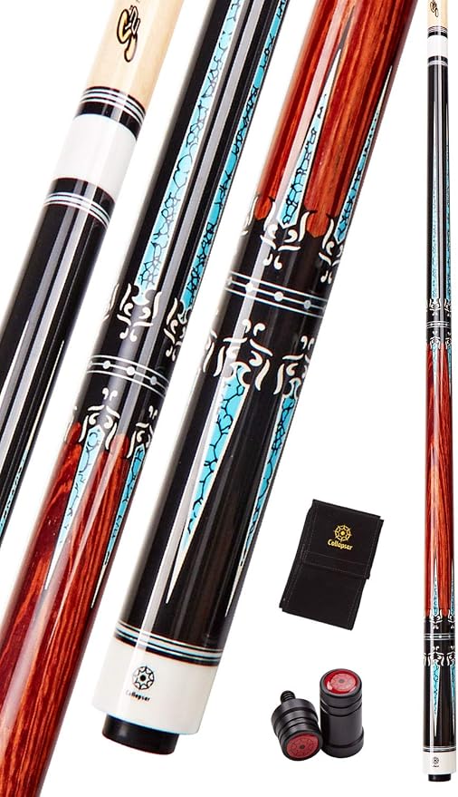 Collapsar CXT Pool Cue with Soft Case,Black with Cream Points and Turquoise,Wrapless Handle 58Inch Professional Pool Stick