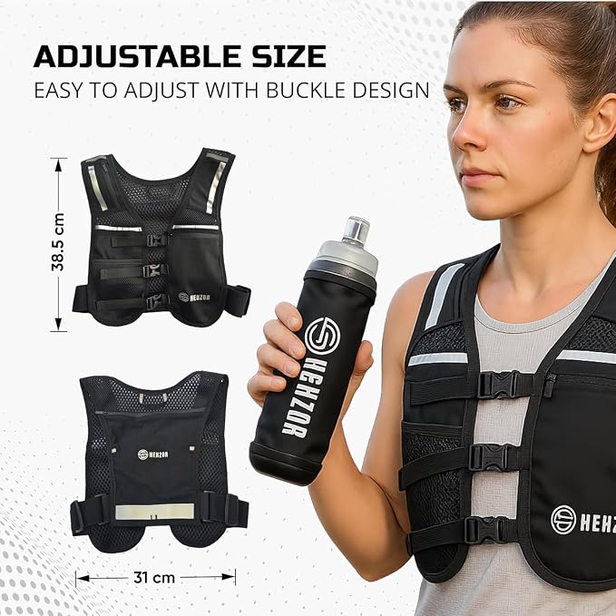 SHEHZOR Hydration Running Vest + 500ml Soft Flask | 9-Pocket Zero-Bounce Trail Running Backpack | Breathable Mesh Tactical Chest Rig for Marathons, Hiking | Unisex Adjustable