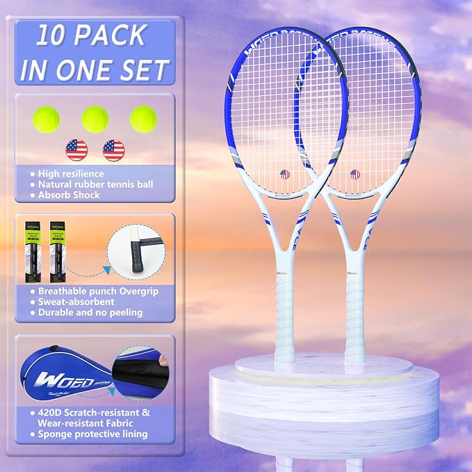 Pro Tennis Racket for Adults, 2 Player 27 inch Speed Tennis Racquet Acceptable for Beginner and Professional with 3 Tennis Balls, 2 Vibration Dampes, 2 Overgrips, Tennis Bag