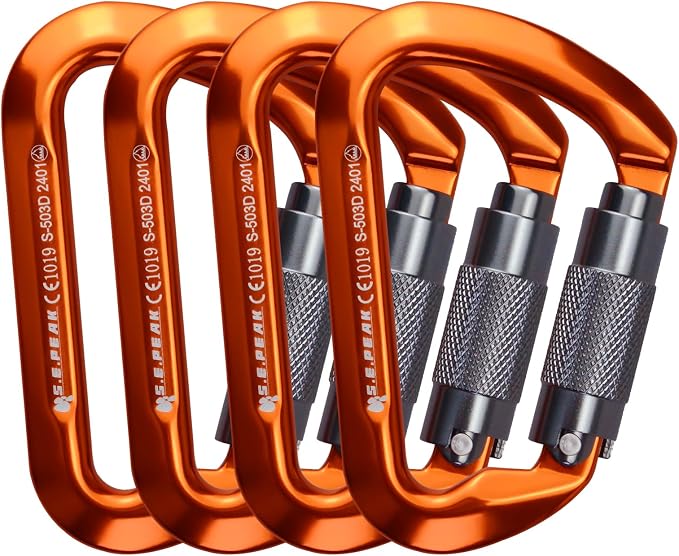 SEPEAK UIAA 30kN Climbing Carabiner Clips, Professional Heavy Duty Twist Locking Carabiners for Climbing,Mountaineering, Rappelling, Camping, Hiking, Swings, Large D Ring Hooks