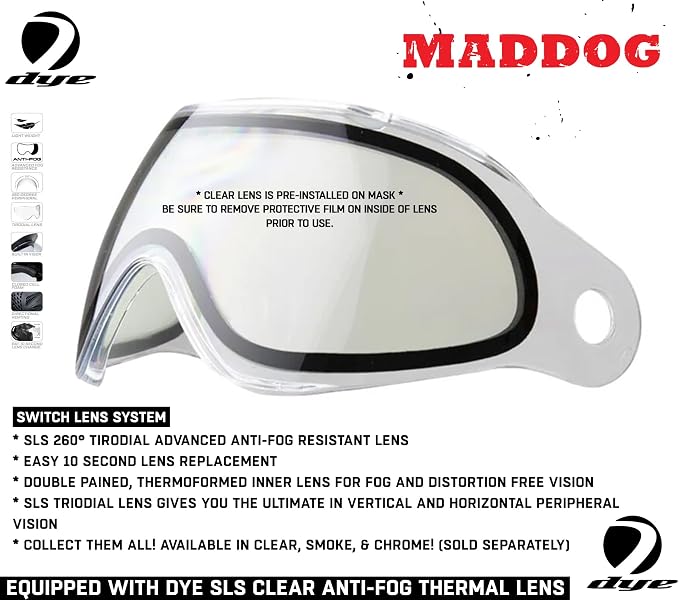 Maddog Dye SE Special Edition Paintball Mask Goggle System | Replaceable SLS Thermal Dual-Pane Anti Fog Lens | Adjustable Full-Face Safety Certified Protection