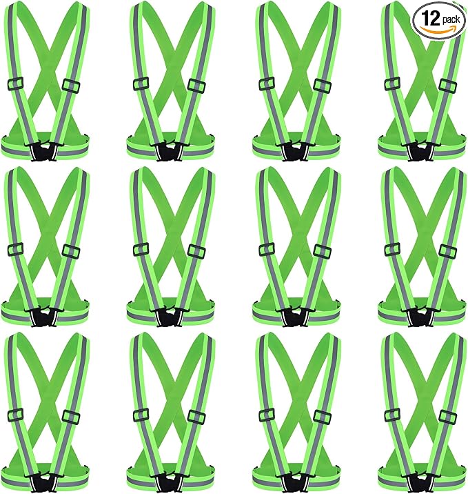 Hercicy 12 Pcs Green Reflective Vest High Visibility Safety Vest Adjustable Straps for Construction Workers Traffic Control Running Adults (Green)