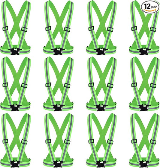 Hercicy 12 Pcs Green Reflective Vest High Visibility Safety Vest Adjustable Straps for Construction Workers Traffic Control Running Adults (Green)