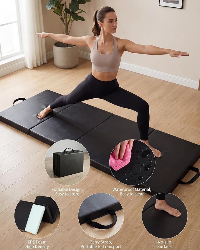 Gymnastics Mat, 6x2/3Ft 2-Inch Thick 4-Fold Exercise Floor Mat for Home Gym, Portable Yoga Mat for Pilates, Aerobics, Martial Arts & Training