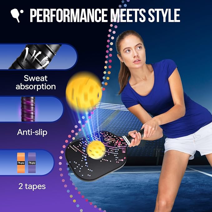 niupipo Pickleball Paddles Set of 2 or 4, USAPA Approved Fiberglass Pickleball Paddle Set with Balls and Bag, Polypropylene Honeycomb Core, Lightweight Pickleball Paddles for Beginners Men Women