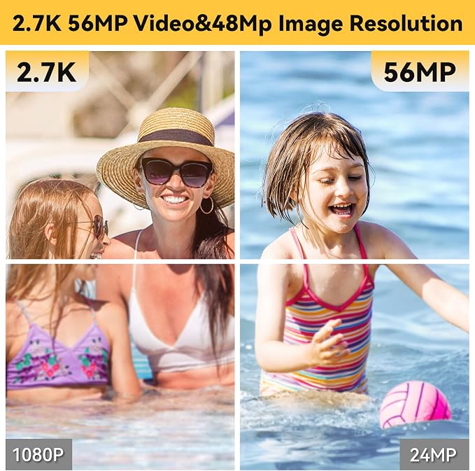 Underwater Camera, 2.7K 56MP 33FT Waterproof Digital Camera with 6X Optical Zoom & 4X Digital Zoom 2.8" IPS Screen, Ideal for Snorkeling, Swimming and Outdoor Adventures with 32G Card