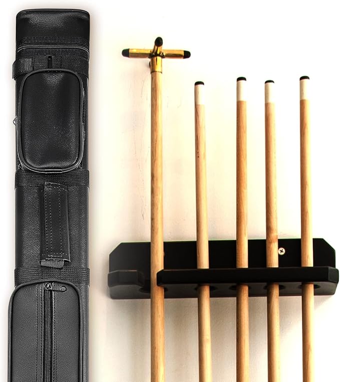 Deekin 3 x 6 Pool Stick Case Hard Billiard Cue Carrying Storage Pouch Table Accessories 9 Holes PU Bags with 2 Pieces Chalk Cubes