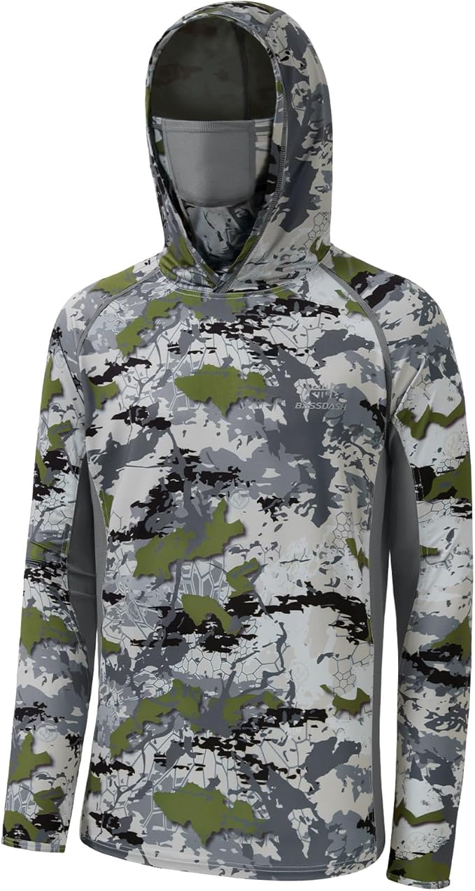 BASSDASH Men's UPF 50+ Camo Long Sleeve Hunting Fishing Hoodie Shirt