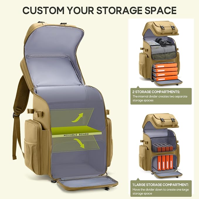 RAINSMORE Fishing Backpack, 45L Large Fishing Bag with 4 Rod Holders & Insulated Cooler Professional Fishing Tackle Backpack with Rain Cover Waterproof Tackle Bag for Men Gift, Khaki