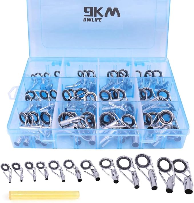 9KM DWLIFE Fishing Rod Tip Repair Kit, Black Stainless Steel, Wear Resistant Ceramic Ring, Guide Replacement 25/35/45/60/65pcs