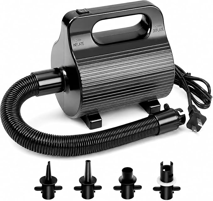 CZGBRO Electric Air Pump for Inflatables Tumble Track Pool Gymnastics Mat Floats Dock Raft, Adjustable 400W/600W Air Mattress Pump Quick Fill Inflator/Deflator 110-120V AC, 4 Nozzles