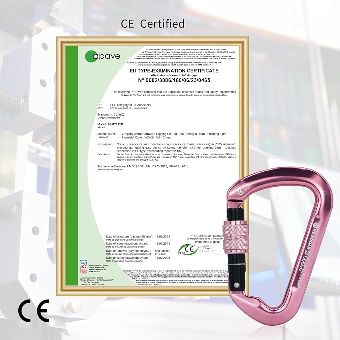 NewDoar CE Certified 30kN-6744lbs Climbing Carabiner Professional, Heavy Duty D Screwgate Clip, for Climbing,Rappelling,Hunting, Rescue
