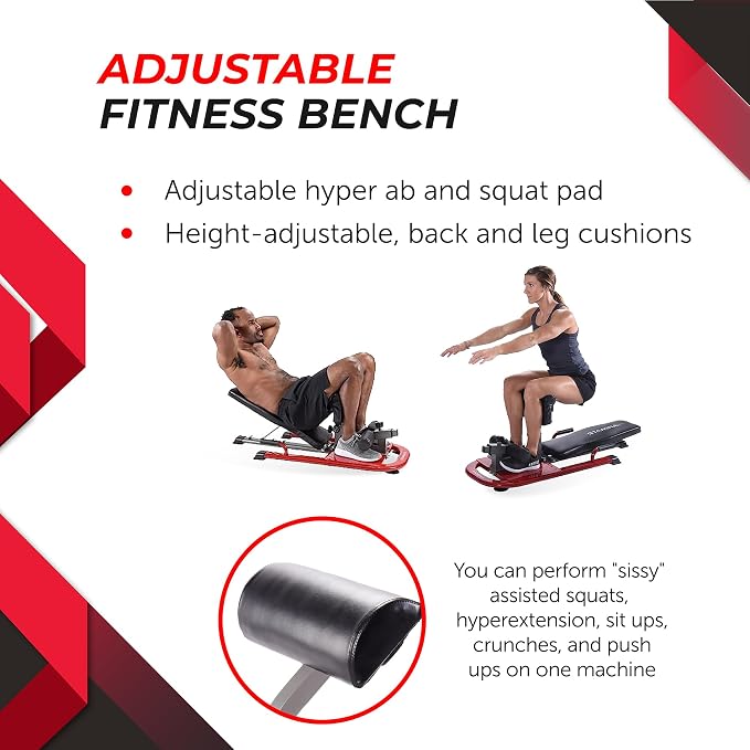 Stamina X 4-in-1 Fitness Bench - Adjustable Weight and Foldable Exercise Bench Roman Chair with Smart Workout App - Up to 250 lbs Weight Capacity | Adjustable Weight and Foldable Exercise Bench Roman Chair with Smart Workout App; Up to 250 lbs Weight C...