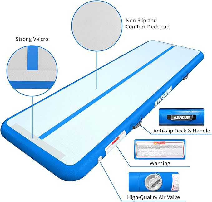 AWSUM Inflatable Gymnastics Mat 10ft/13ft/16ft/20ft/23ft Training mat 4/8 inches Thick tumbling mat with Electric Pump for Home/Gym/Outdoor